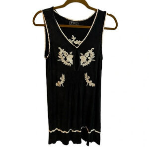 POL Acid Wash Floral Embroidered Dress in Vintage Black